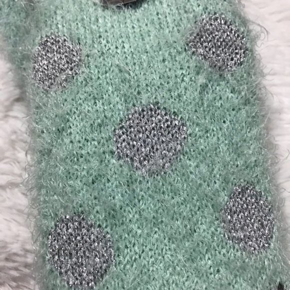 NWOT Faux Eyelash Angora Sherpa Sparkle Dot Mint Charcoal Kitty Cabin Socks - Picture 5 of 6